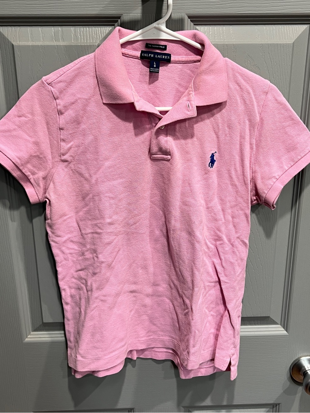 Ralph Lauren Women’s Skinny Pink Polo with Navy Logo